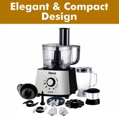 Inalsa Verve 800W Food Processor with 100% Pure Copper Motor| 2 Multipurpose Jars & 11 Accessories 800 W Food Processor  (Black/Rose Gold) Inalsa Verve 800W Food Processor with 100% Pure Copper Motor| 2 Multipurpose Jars & 11 Accessories 800 W Food Processor  (Black/Rose Gold)